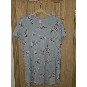 J. Jill Pima Cotton Slub Elbow Sleeve Tee Shirt Floral Gray Size Medium M